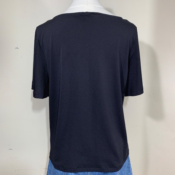 H&M Black Short Sleeve Blouse Women’s Size S Boat Neck Stretchy Polyester Top - Picture 3 of 7